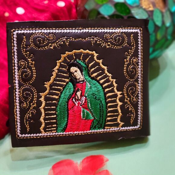 Virgen De Guadalupe Men's Wallet Embroidered Leather Mexican Cartera Bordada
